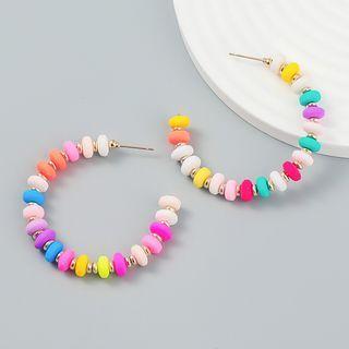 Beaded Open Hoop Earring 1 Pair - Multicolor - Fuchsia - One Size