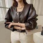 Buttoned Pleather Crop Jacket