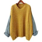 Distressed Denim-sleeve Oversized Sweater