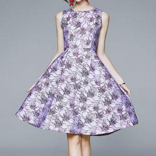 Sleeveless Embossed Midi A-line Dress