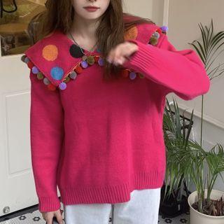 Sailor Collar Pom Pom Sweater