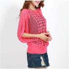 Batwing Short-sleeve Perforated Knit Top