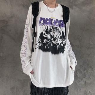 Long-sleeve Japanese Character Print T-shirt