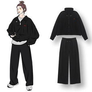 Lettering Zip Jacket / Wide Leg Pants
