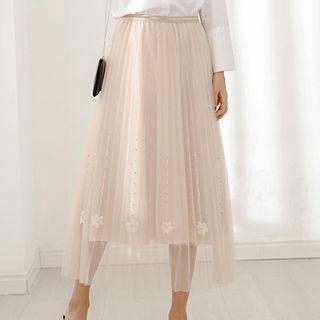 Flower Applique Midi Mesh Skirt