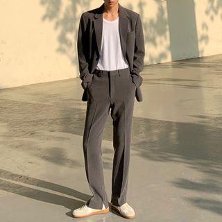 Plain Single-button Blazer / Dress Pants