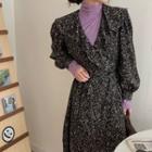 Long-sleeve Turtleneck Top / Long-sleeve Floral Print Midi A-line Dress