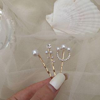 Set Of 3: Faux Pearl Hair Pin (assorted Designs) Set Of 3 - Hair Pin - One Size