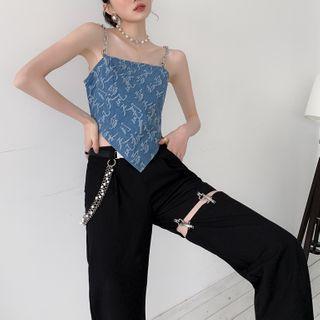Chinese Character Print Denim Camisole Top