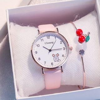 Set: Mouse Print Strap Watch + Bangle