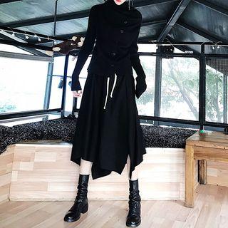 Button-down Knit Top / Asymmetric A-line Skirt