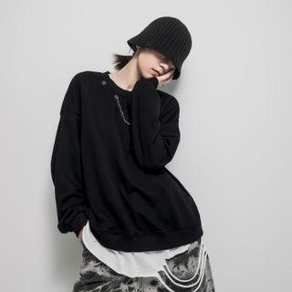 Mock Two-piece Chained Distressed Sweatshirt