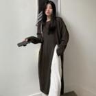 Long-sleeve Round Neck Slit Knit Dress