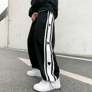 Heart Print Striped Wide Leg Pants