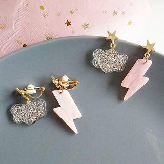 Non-matching Cloud & Lightning Dangle Earring