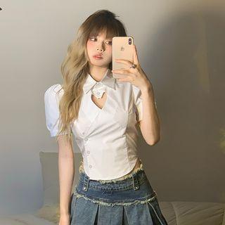 Short-sleeve Heart Cutout Blouse