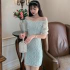 Off-shoulder Mesh Panel Lace Slim-fit Qipao Dress
