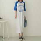Contrast-raglan Letter Maxi T-shirt Dress