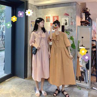 Elbow Sleeve Plain Dress