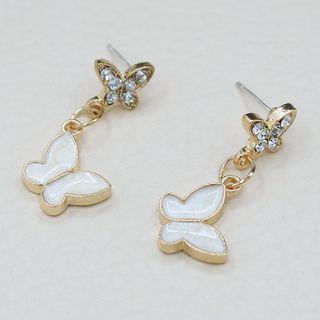 Rhinestone Butterfly Dangle Earring 1 Pair - Gold Butterfly Earring - One Size