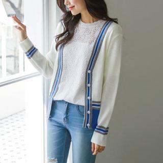 Contrast-trim Rib-knit Cardigan
