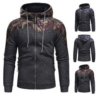 Camo Print Knit Zip Jacket