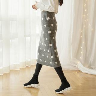 Wool Blend Dotted Midi Knit Skirt
