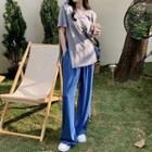 Short-sleeve Lettering Print T-shirt / Wide Leg Dress Pants / Set