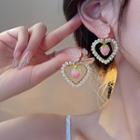 Floral Faux Pearl Heart Drop Earring 1 Pair - Silver Needle - Pink - One Size