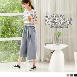 Drawstring Waist Dropped Wide-leg Pants