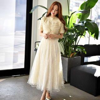 Tulle Overlay Lace Maxi Skirt