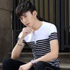 Stripe Panel Henley Short-sleeve T-shirt