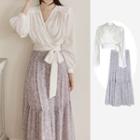 Ribbon Blouse / Floral Midi Skirt