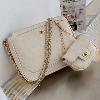 Faux Leather Quilted Crossbody Bag With Pouch