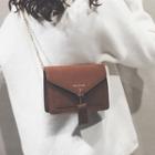 Faux Leather Lettering Flap Crossbody Bag