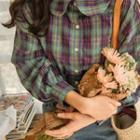 Round-collar Plaid Shirt Purple - One Size