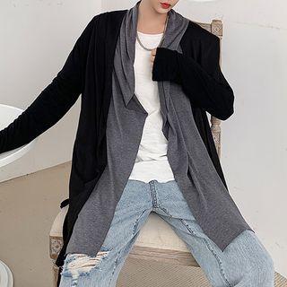 Mock Two-piece Panel Hooded Cardigan