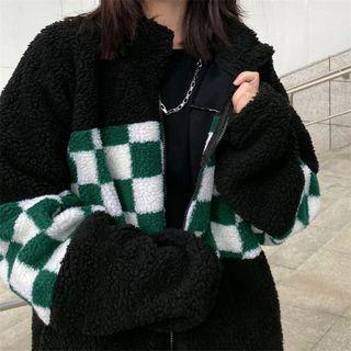 Checkerboard Panel Fleece Jacket
