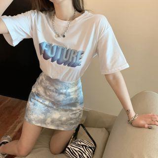 Short-sleeve Lettering T-shirt / Tie Dye Mini Skirt