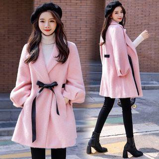 Contrast Bow Accent Fleece Coat