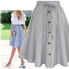 Buttoned Linen Cotton A-line Midi Skirt