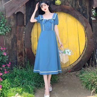 Collared Bow Midi A-line Dress