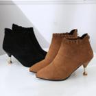 Pointed Pleated Kitten Heel Ankle Boots
