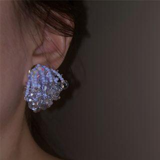 Rhinestone Beaded Ear Stud 1 Pair - Purple & Transparent - One Size