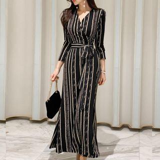 Long-sleeve Striped Midi Mermaid Dress