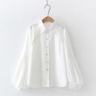 Bishop-sleeve Embroidered Blouse White - One Size