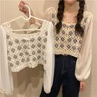 Long-sleeve Knit Panel Chiffon Blouse