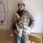 V-neck Houndstooth Cardigan Houndstooth - One Size
