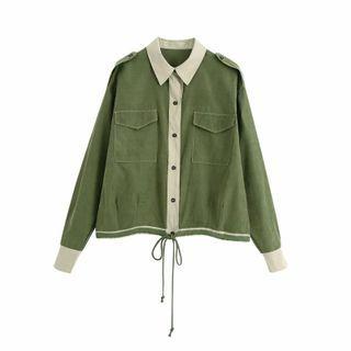Contrast Trim Drawcord Shirt Jacket