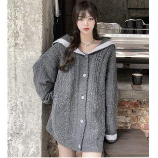 Sailor Collar Cable Knit Cardigan Gray - One Size